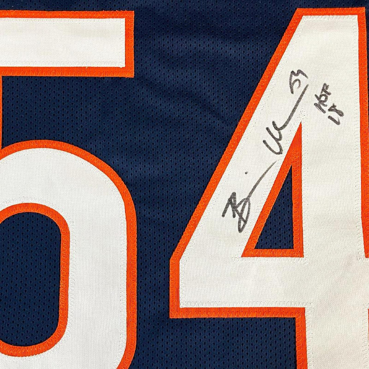 Autographed Brian Urlacher Chicago Bears (Blue #54) Custom Jersey w/ "HOF 18" - Beckett-Powers Sports Memorabilia