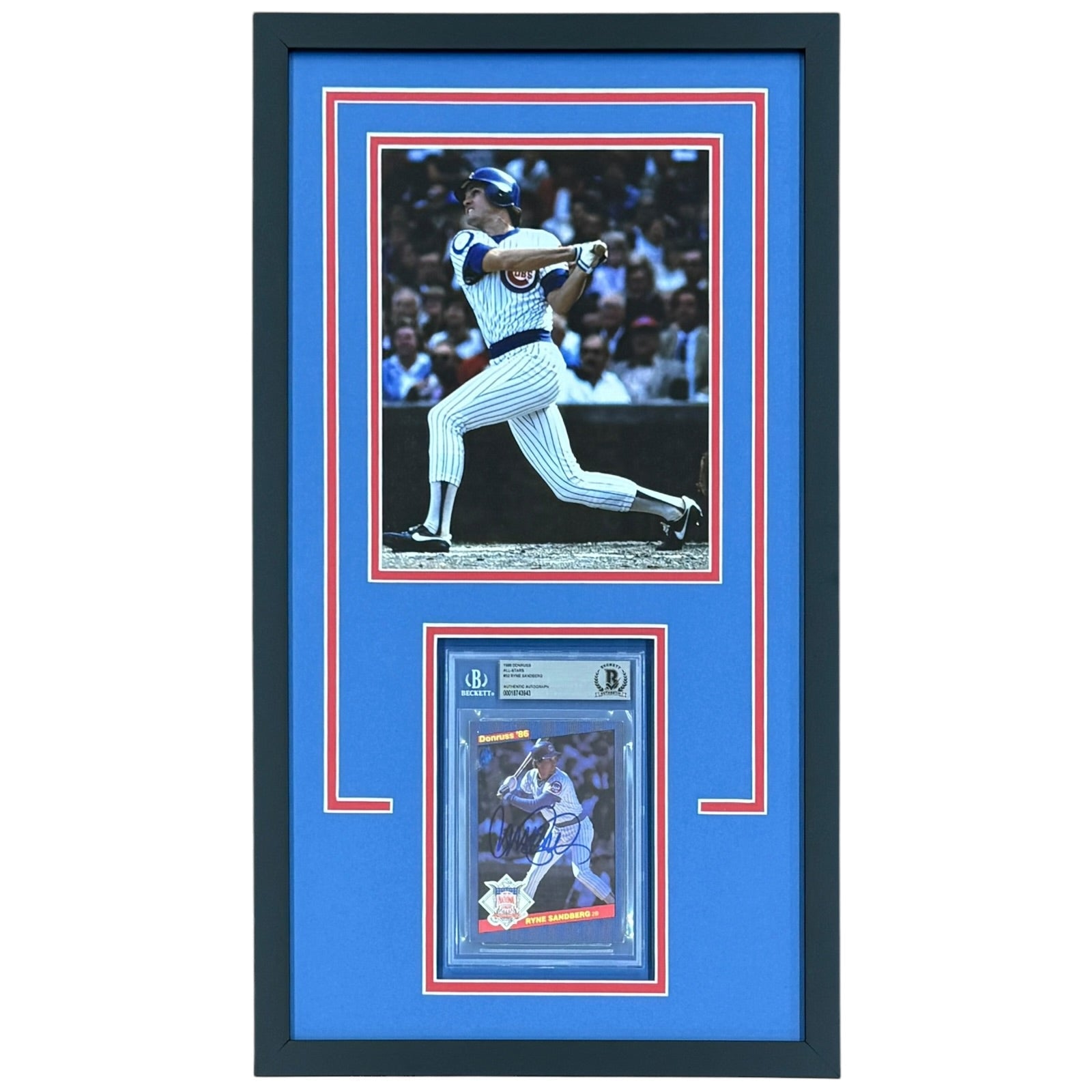 Autographed Ryne Sandberg Chicago Cubs Baseball Card Deluxe Framed with 8x10 Photo - JSA-Powers Sports Memorabilia