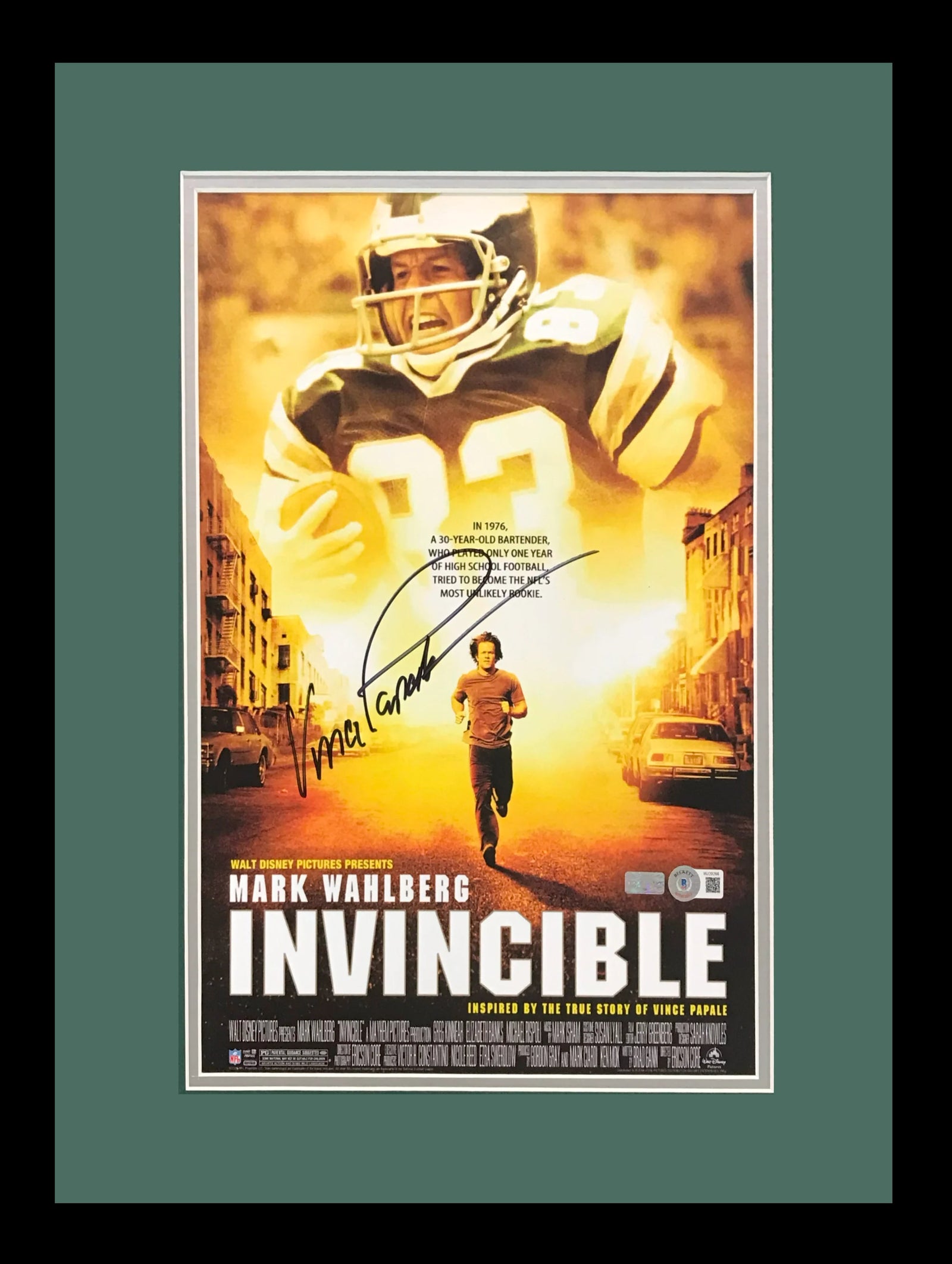 Autographed Vince Papale Invincible Deluxe Framed 11"x17" Mini Movie Poster - Beckett-Powers Sports Memorabilia