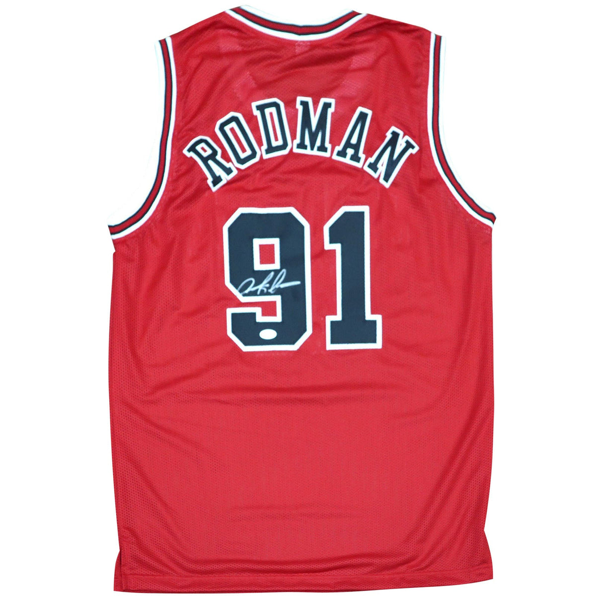 Autographed Dennis Rodman Chicago Bulls (Red #91) Custom Jersey - JSA-Powers Sports Memorabilia