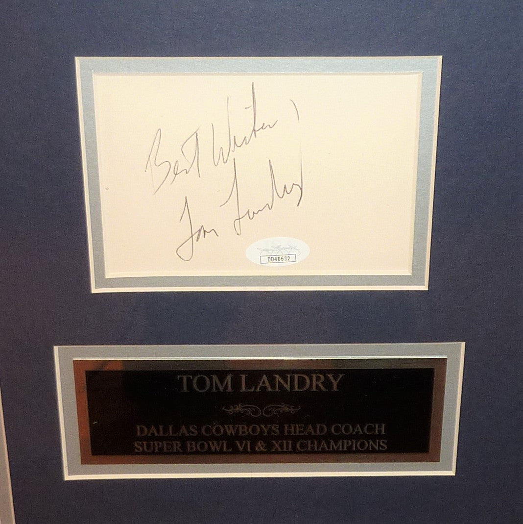 Autographed Tom Landry Dallas Cowboys Deluxe Framed Tribute Piece - JSA-Powers Sports Memorabilia