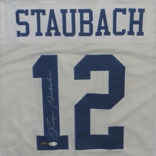 Autographed Roger Staubach Dallas Cowboys (White #12) Custom Jersey - Beckett