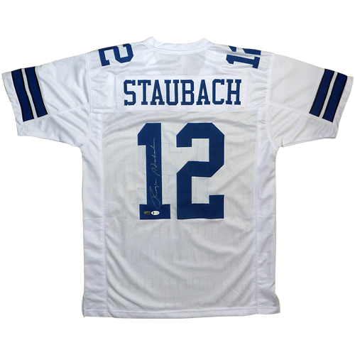 Autographed Roger Staubach Dallas Cowboys (White #12) Custom Jersey - Beckett