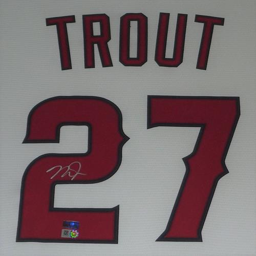 Autographed Mike Trout Los Angeles Angels (White #27) Deluxe Framed Jersey - MLB Holo-Powers Sports Memorabilia
