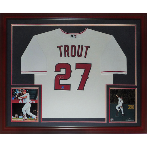 Autographed Mike Trout Los Angeles Angels (White #27) Deluxe Framed Jersey - MLB Holo-Powers Sports Memorabilia