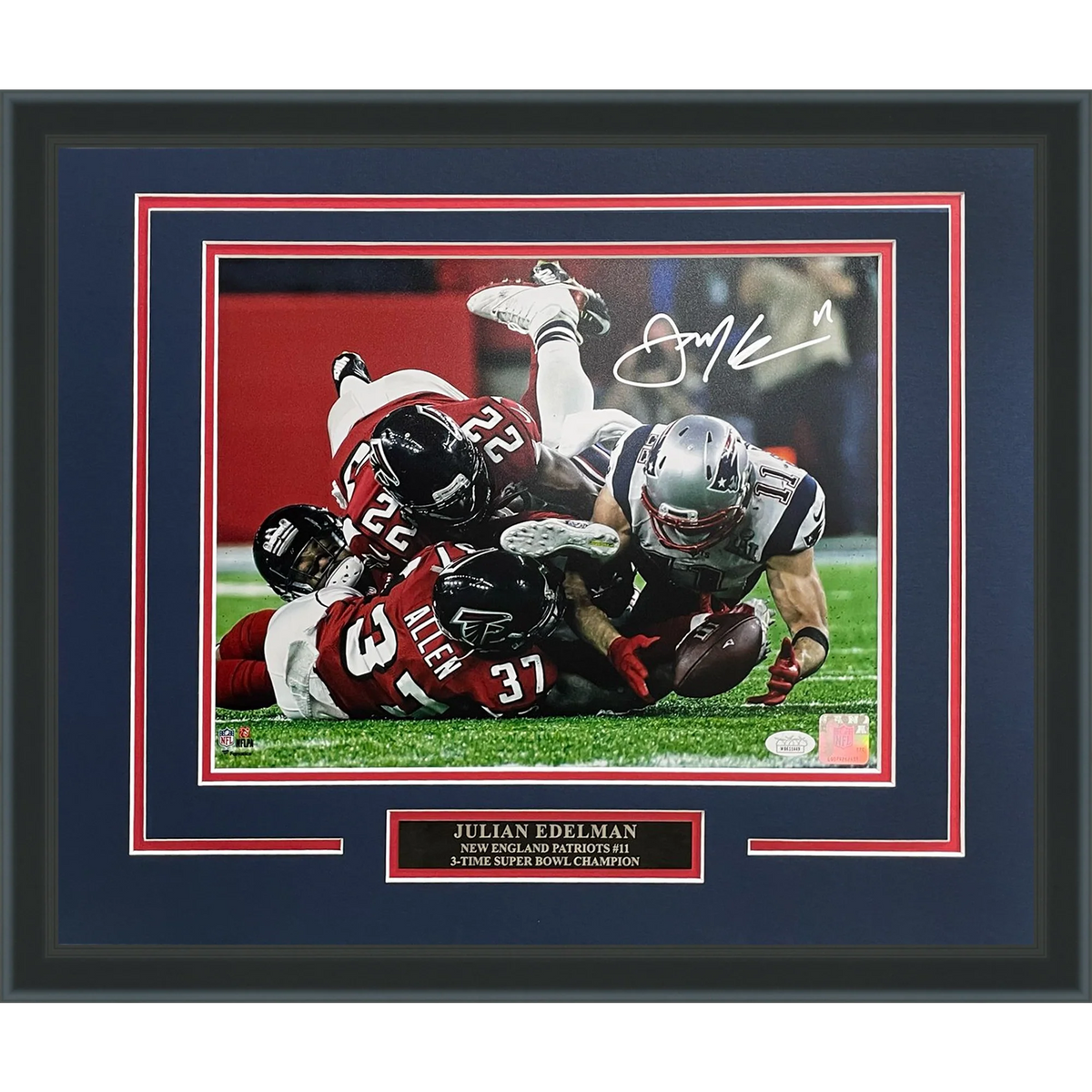 Autographed Julian Edelman New England Patriots (SB LI Catch) Deluxe Framed 11x14 Photo - JSA-Powers Sports Memorabilia