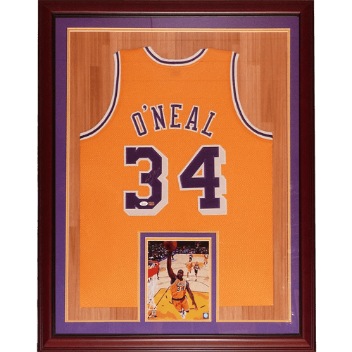 Autographed Shaquille O'Neal Los Angeles Lakers (Yellow #34) Deluxe Framed Jersey - JSA-Powers Sports Memorabilia