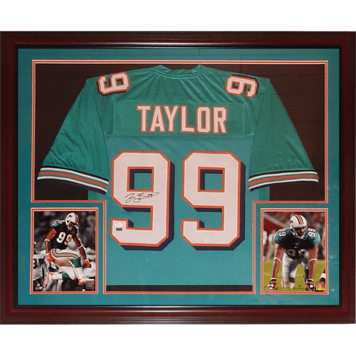 Autographed Jason Taylor Miami Dolphins (Teal #99) Deluxe Framed Jersey - JSA-Powers Sports Memorabilia