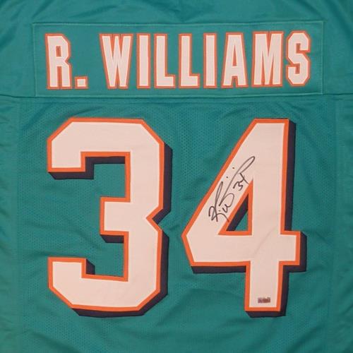 Autographed Ricky Williams Miami (Teal #34) Custom Jersey - Beckett-Powers Sports Memorabilia