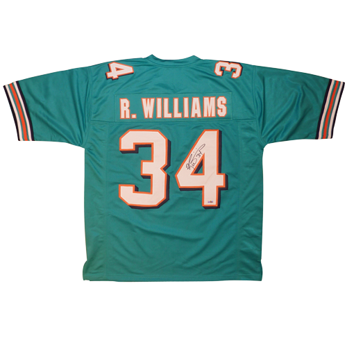 Autographed Ricky Williams Miami (Teal #34) Custom Jersey - Beckett-Powers Sports Memorabilia