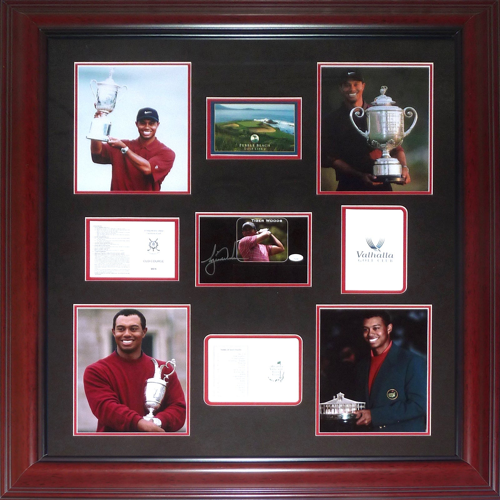 Autographed Tiger Woods Tiger Slam Scorecards Deluxe Framed Tribute Piece - JSA-Powers Sports Memorabilia