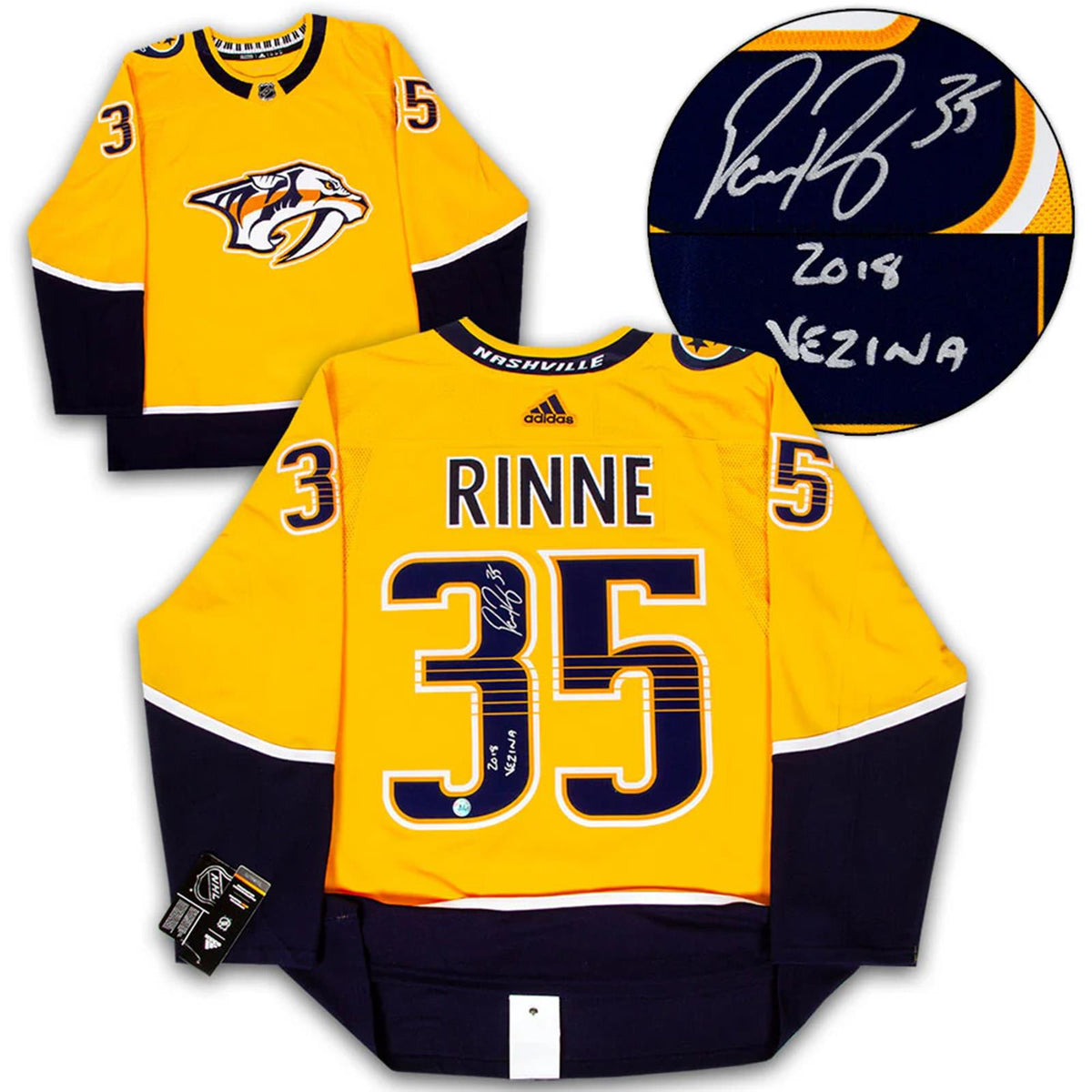 Autographed Pekka Rinne Nashville Predators (Gold #35) Adidas Jersey w/ "2018 Vezina"-Powers Sports Memorabilia