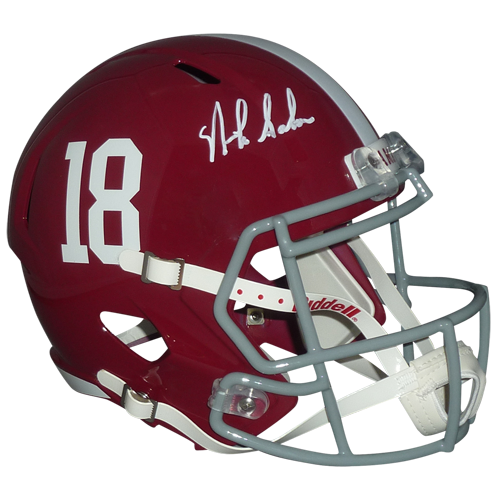 Autographed Nick Saban Alabama Crimson Tide (Speed) Deluxe Full-Size Replica Helmet - Beckett Witness-Powers Sports Memorabilia