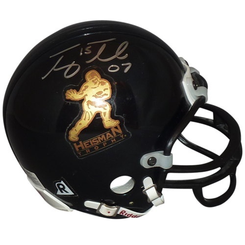 Autographed Tim Tebow Heisman Trophy Logo (Black) Mini Helmet w/ "07"- Tebow Holo-Powers Sports Memorabilia