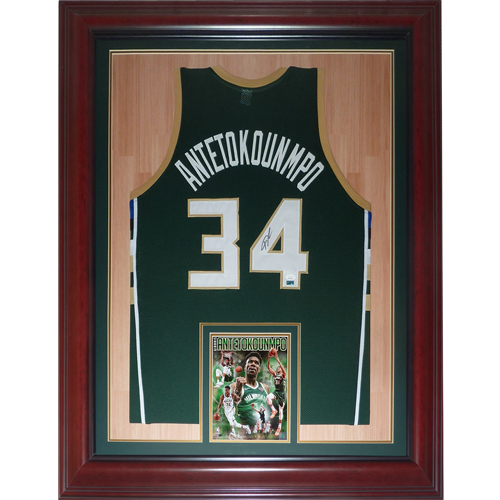 Autographed Giannis Antetokounmpo Milwaukee Bucks (Green #34) Deluxe Framed Jersey - JSA-Powers Sports Memorabilia