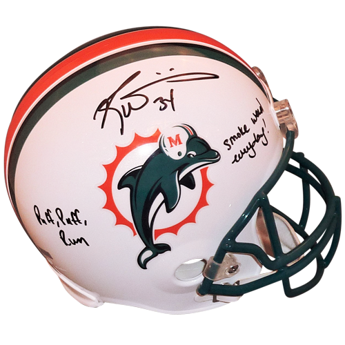 Autographed Ricky Williams Miami Dolphins (Throwback) Deluxe Full-Size Replica Helmet w/ "Smoke Weed Everyday", "Puff, Puff, Run" - JSA-Powers Sports Memorabilia