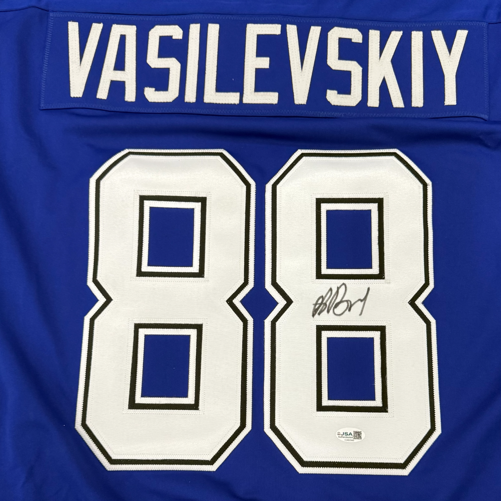 Autographed Andrei Vasilevskiy Tampa Bay (Blue #88) Custom Hockey Jersey - JSA Witness-Powers Sports Memorabilia