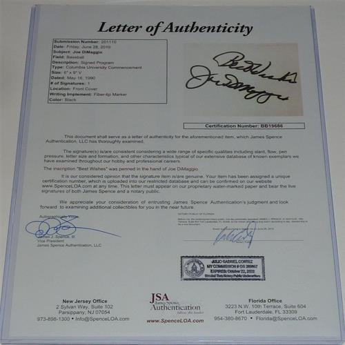 Autographed Joe DiMaggio New York Yankees Deluxe Framed 11x14 Photo with Cut Signature - JSA Letter-Powers Sports Memorabilia