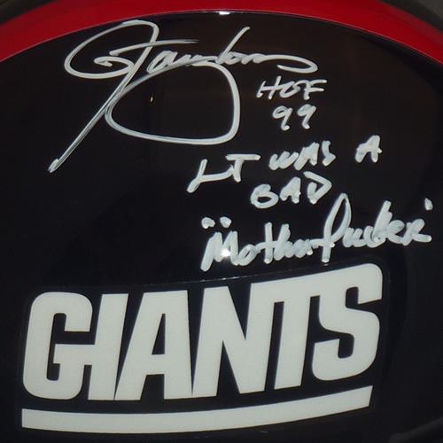 Autographed Lawrence Taylor New York Giants (Throwback) Deluxe Full-Size Replica Helmet w/ LT was a Bad M* F* Inscription - Beckett-Powers Sports Memorabilia