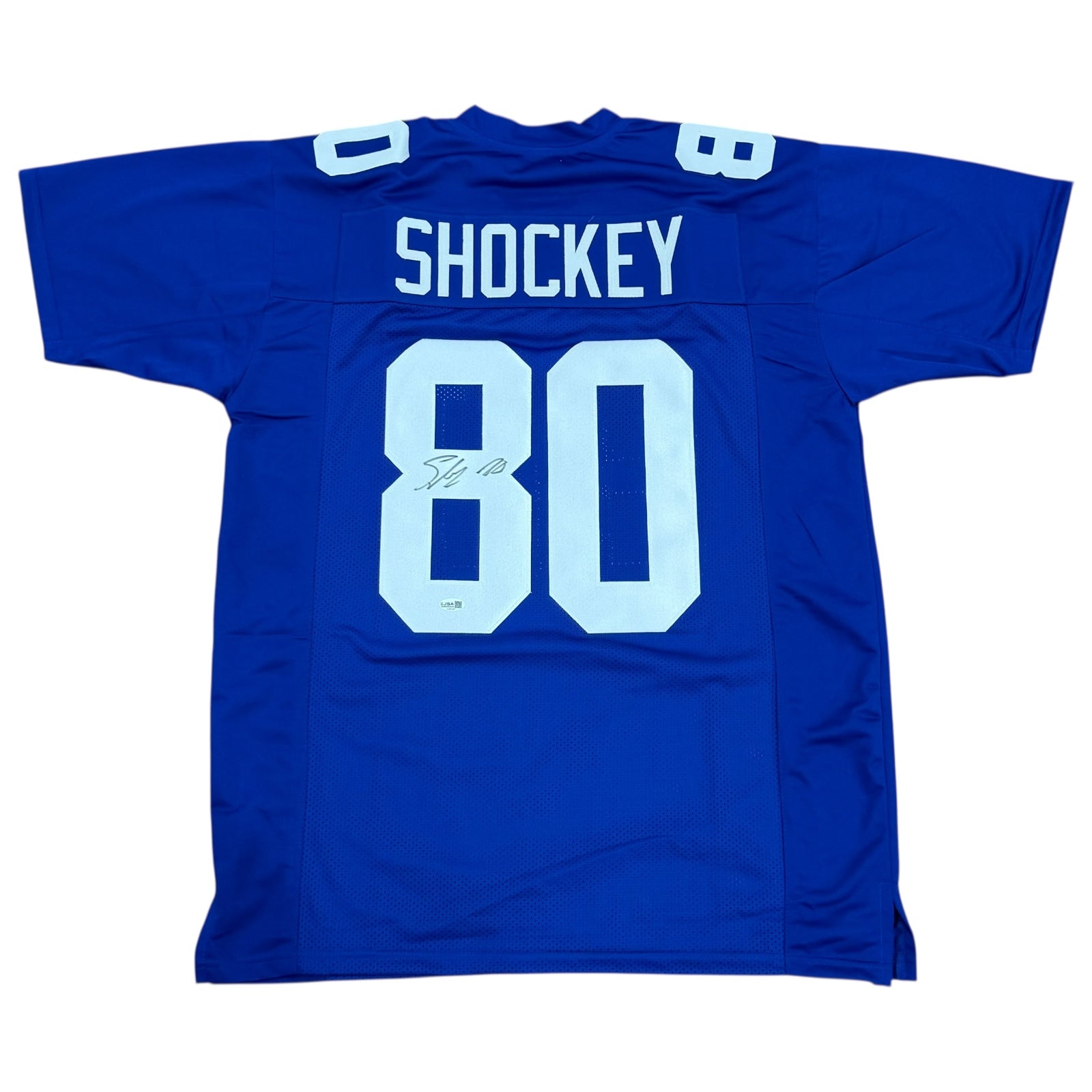 Autographed Jeremy Shockey New York (Blue #80) Custom Jersey - JSA-Powers Sports Memorabilia