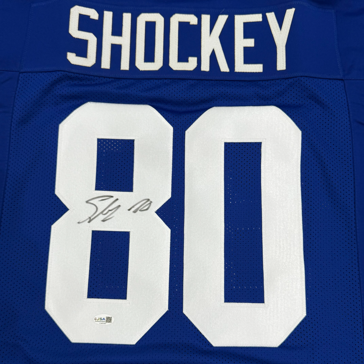 Autographed Jeremy Shockey New York (Blue #80) Custom Jersey - JSA-Powers Sports Memorabilia