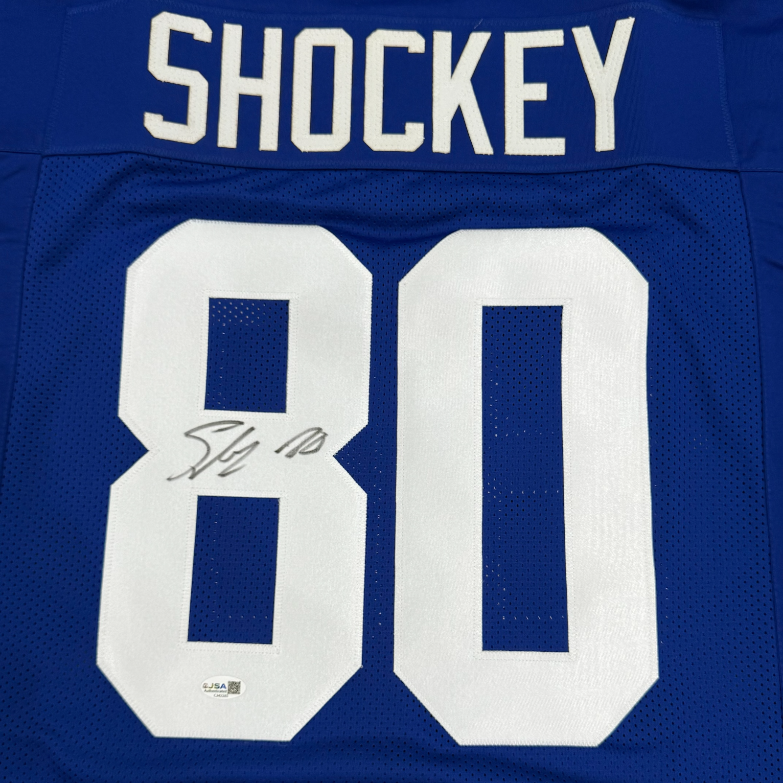 Autographed Jeremy Shockey New York (Blue #80) Custom Jersey - JSA-Powers Sports Memorabilia