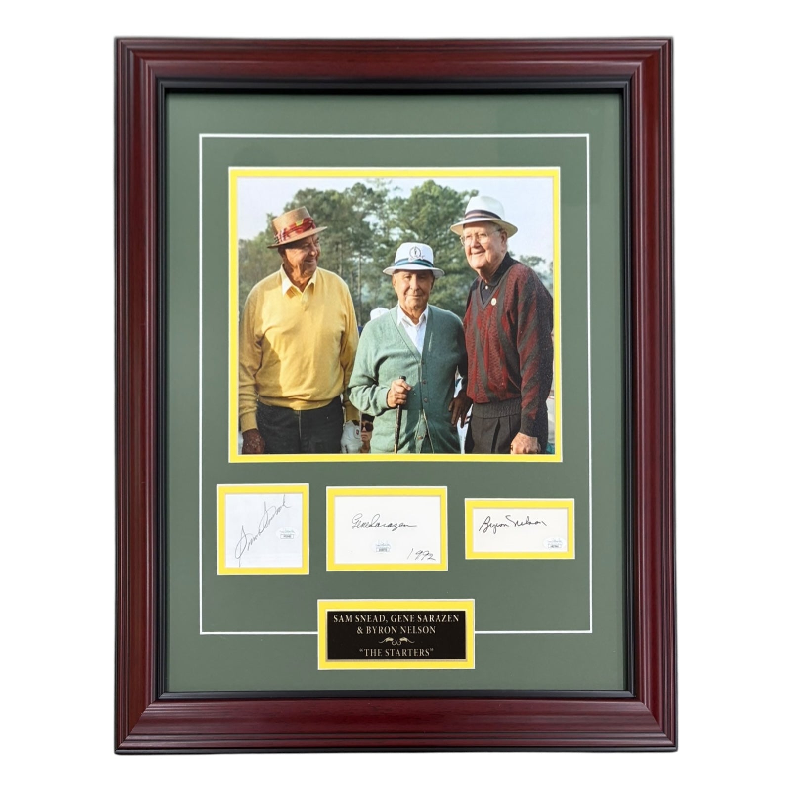 Autographed Sam Snead, Gene Sarazen And Byron Nelson Masters The Starters Deluxe Framed Piece - JSA-Powers Sports Memorabilia