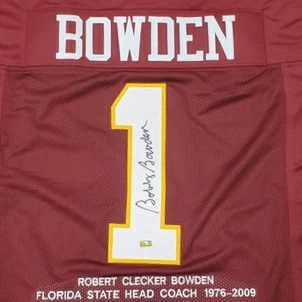 Autographed Bobby Bowden Florida State FSU (Garnet #1) Custom Stat Jersey-Powers Sports Memorabilia
