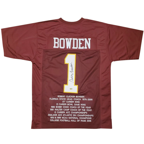 Autographed Bobby Bowden Florida State FSU (Garnet #1) Custom Stat Jersey-Powers Sports Memorabilia