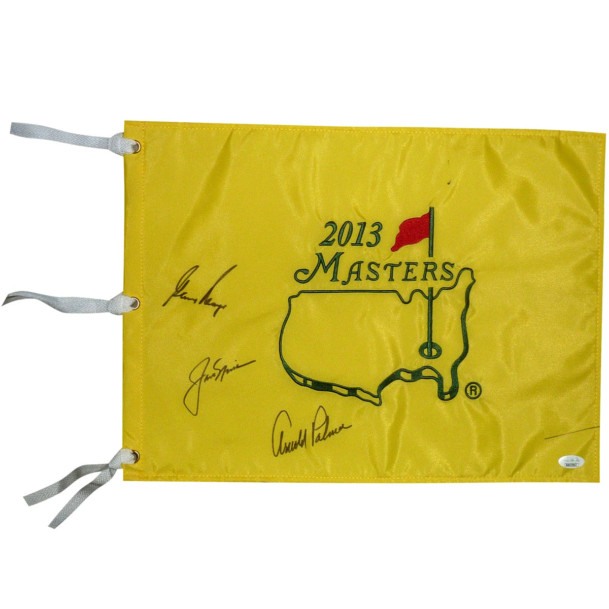 Autographed Jack Nicklaus, Arnold Palmer and Gary Player Masters Golf Pin Flag - JSA Full Letter-Powers Sports Memorabilia