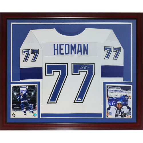 Autographed Victor Hedman Tampa Bay Lightning (White #77) Deluxe Framed Jersey - JSA-Powers Sports Memorabilia