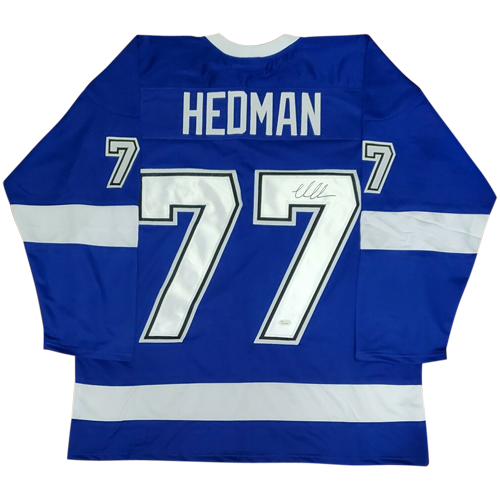 Autographed Victor Hedman Tampa Bay (Blue #77) Custom Jersey - JSA-Powers Sports Memorabilia