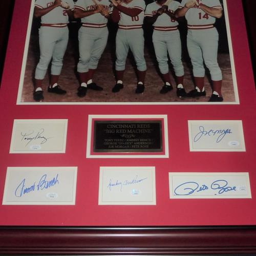 Cincinnati Reds Big Red Machine Deluxe Framed 16x20 Photo Piece with Autographs - Anderson, Bench, Morgan, Perez, Rose - JSA-Powers Sports Memorabilia