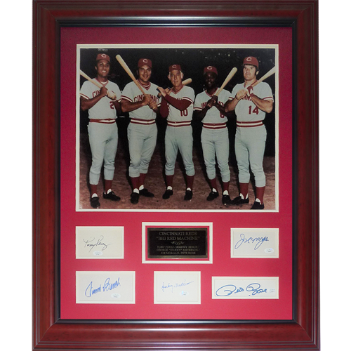 Cincinnati Reds Big Red Machine Deluxe Framed 16x20 Photo Piece with Autographs - Anderson, Bench, Morgan, Perez, Rose - JSA-Powers Sports Memorabilia