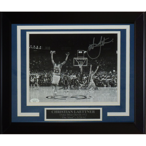 Autographed Christian Laettner Duke Blue Devils (The Shot Celebration BW) Deluxe Framed 8x10 Photo - JSA-Powers Sports Memorabilia