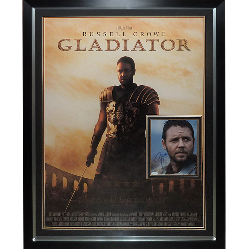 Autographed Gladiator Full-Size Movie Poster Deluxe Framed with Russell Crowe 8x10 Photo - JSA-Powers Sports Memorabilia