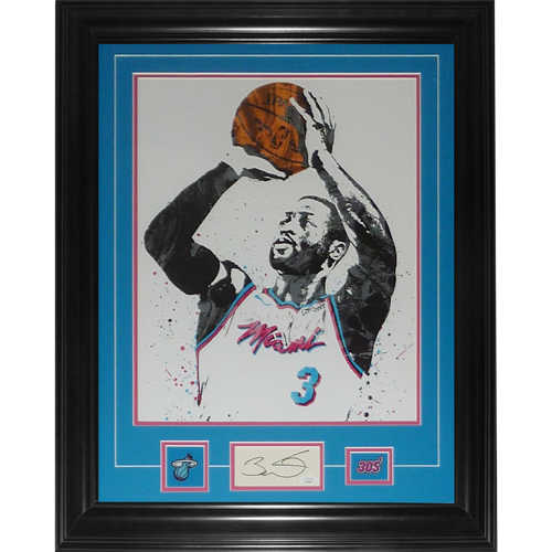 Autographed Dwyane Wade Miami Heat 11x14 Splash Art Deluxe Framed Piece - JSA-Powers Sports Memorabilia