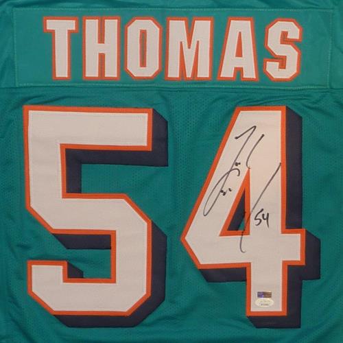 Autographed Zach Thomas Miami (Teal #54) Custom Jersey - JSA-Powers Sports Memorabilia