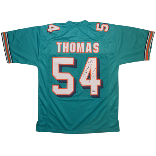 Autographed Zach Thomas Miami (Teal #54) Custom Jersey - JSA-Powers Sports Memorabilia