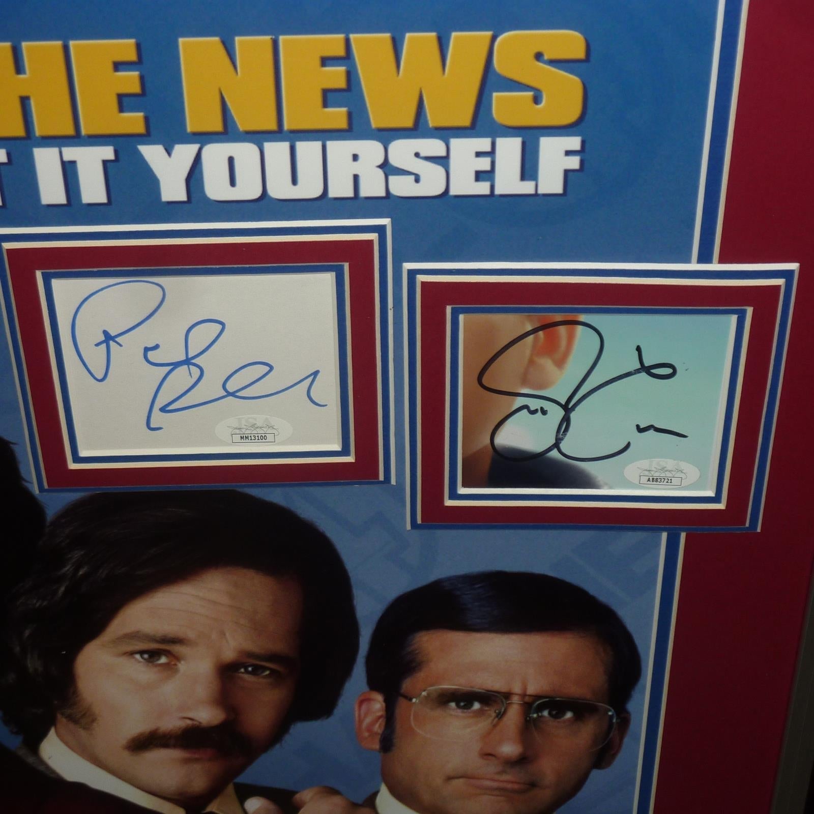 Anchorman Full-Size Movie Poster Deluxe Framed with Will Ferrell, Carell, Rudd, Applegate and Koechner Autographs - JSA-Powers Sports Memorabilia