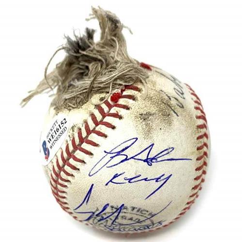 Autographed The Sandlot Cast Replica Babe Ruth Chewed Baseball - 6 Signatures - Beckett-Powers Sports Memorabilia
