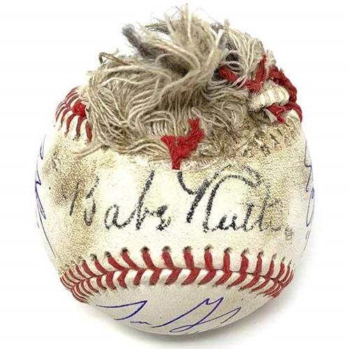 Autographed The Sandlot Cast Replica Babe Ruth Chewed Baseball - 6 Signatures - Beckett-Powers Sports Memorabilia