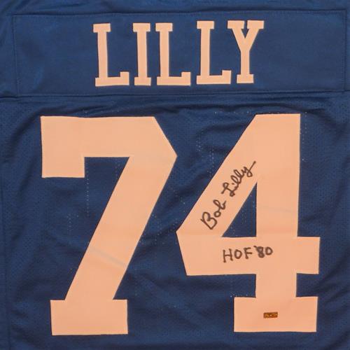 Autographed Bob Lilly Dallas (Blue #74) Custom Jersey w/ HOF 80 - JSA-Powers Sports Memorabilia