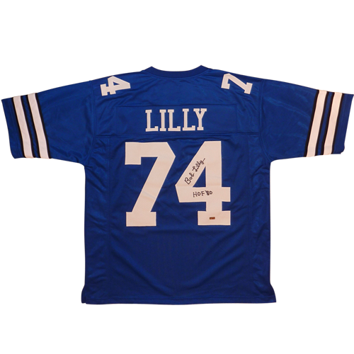 Autographed Bob Lilly Dallas (Blue #74) Custom Jersey w/ HOF 80 - JSA-Powers Sports Memorabilia
