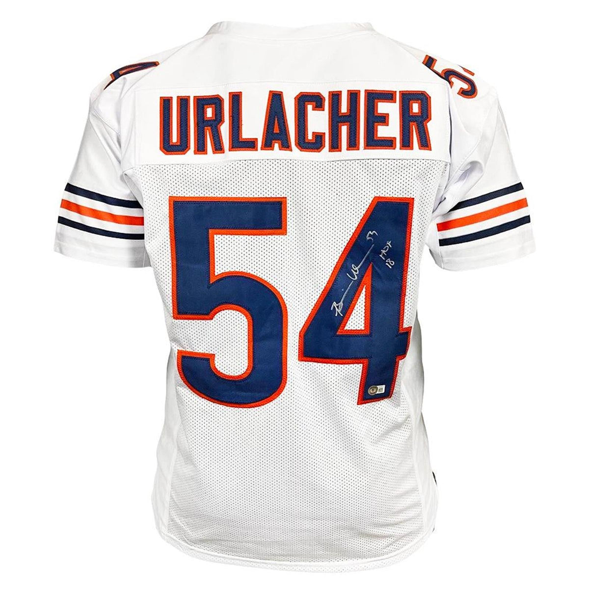 Autographed Brian Urlacher Chicago (White #54) Custom Jersey w "HOF 18" - Beckett-Powers Sports Memorabilia