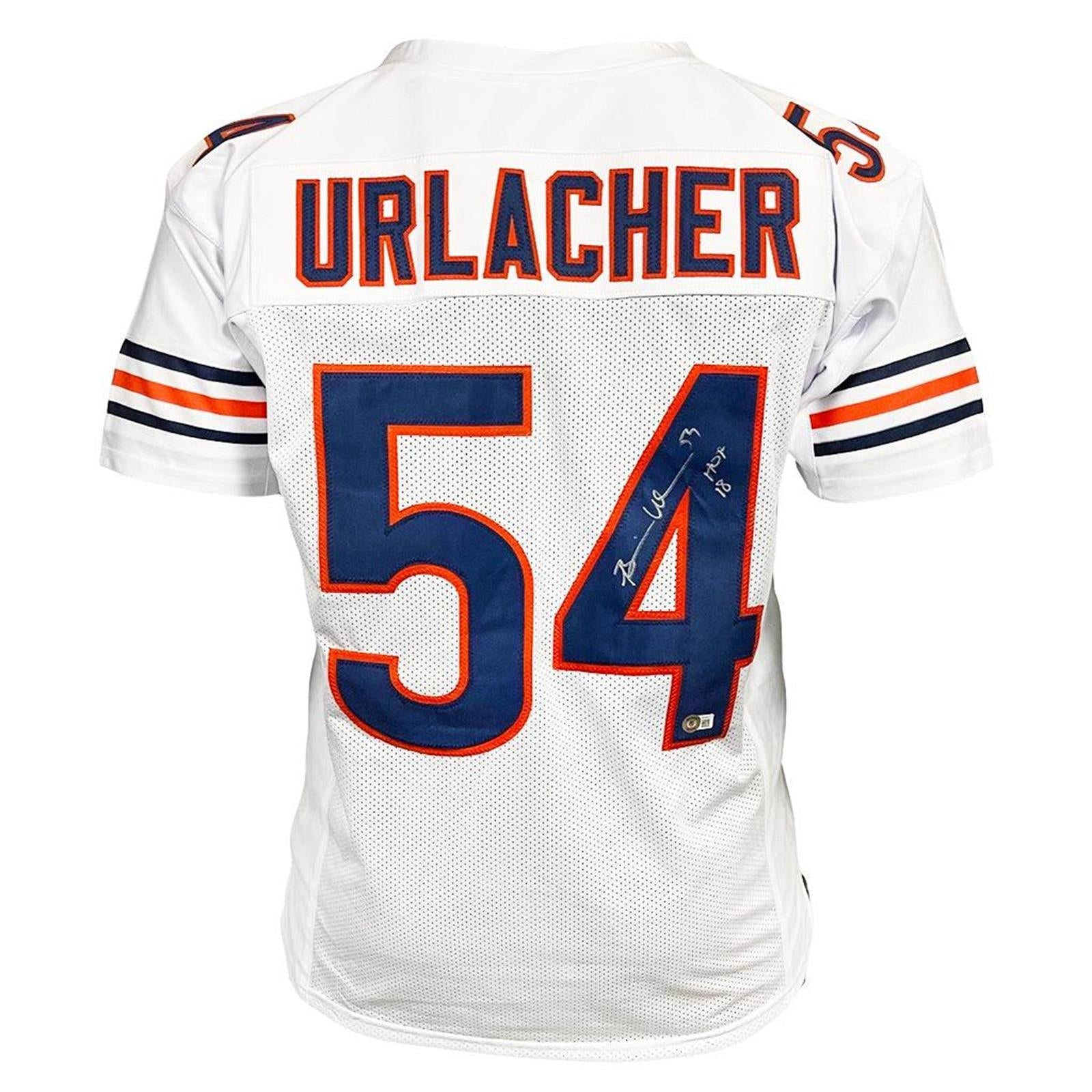 Autographed Brian Urlacher Chicago (White #54) Custom Jersey w "HOF 18" - Beckett-Powers Sports Memorabilia