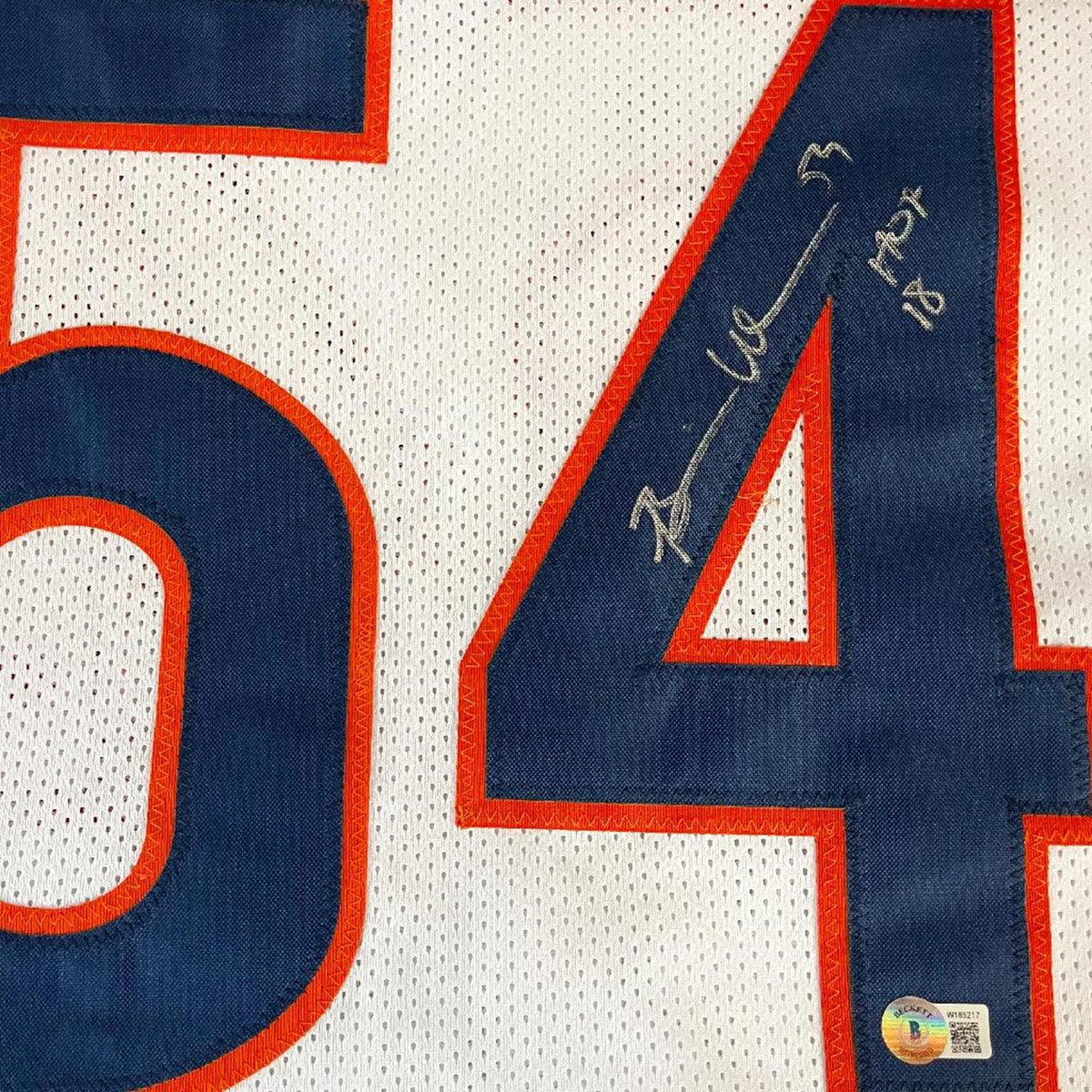 Autographed Brian Urlacher Chicago (White #54) Custom Jersey w "HOF 18" - Beckett-Powers Sports Memorabilia