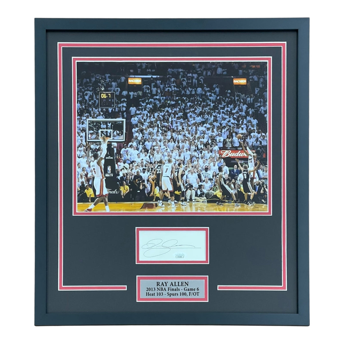 Autographed Ray Allen Miami Heat (Game-Tying Shot) Deluxe Framed 11x14 Piece - JSA-Powers Sports Memorabilia