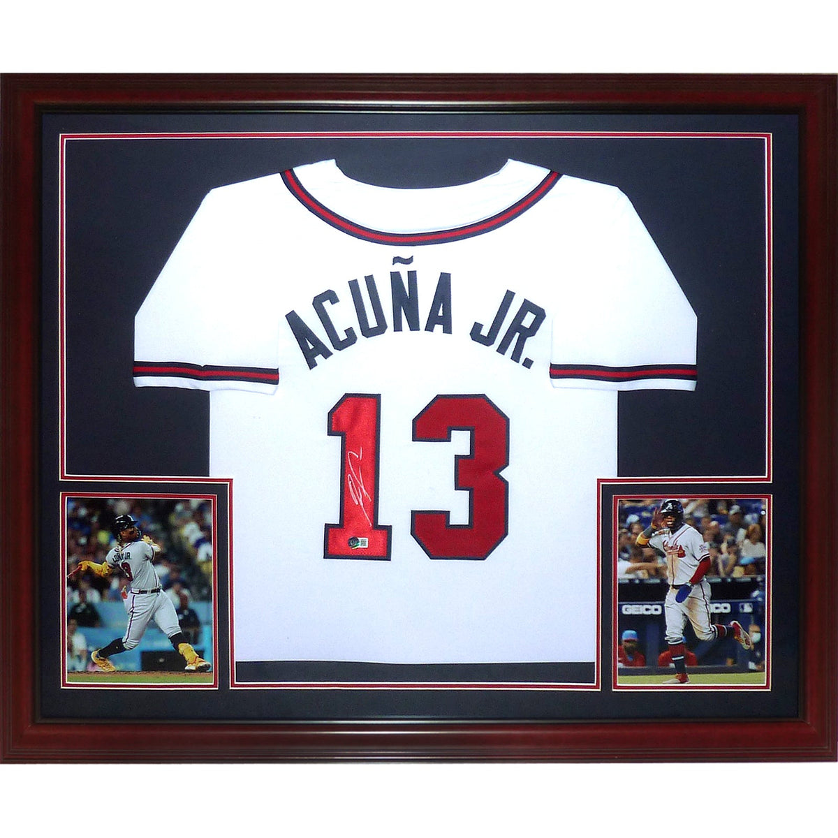 Autographed Ronald Acuna Jr. Atlanta Braves (White #13) Deluxe Framed Jersey - Beckett-Powers Sports Memorabilia
