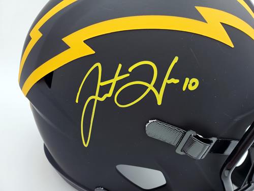 Autographed Justin Herbert Los Angeles Chargers (ECLIPSE Alternate) Deluxe Full-Size Replica Helmet - Beckett-Powers Sports Memorabilia